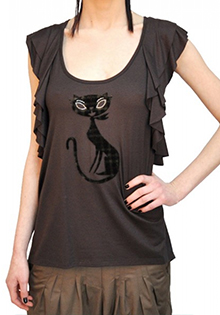 Bluza maro cu aplicatie pisica RVL Fashion
