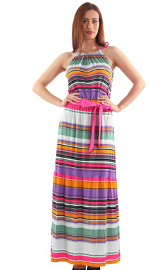 Rochie maxi multicolora cu cordon